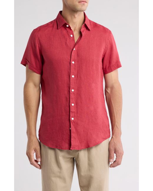 Rodd & Gunn Red Grey Lynn Linen Short Sleeve Button-up Shirt for men