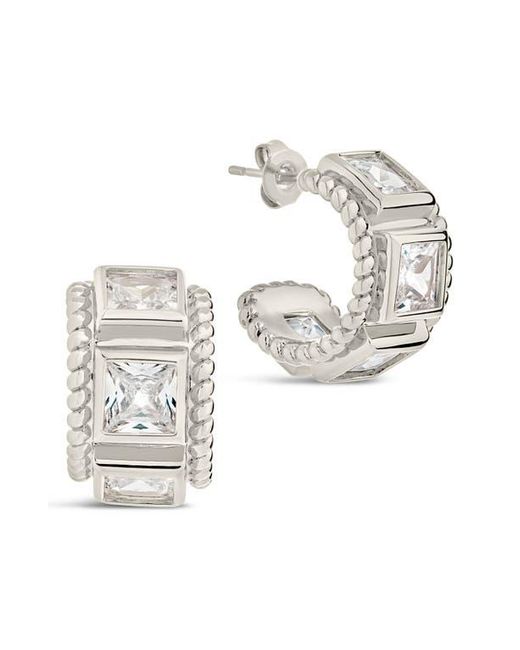 Sterling Forever White Cassia Cubic Zirconia Huggie Hoop Earrings