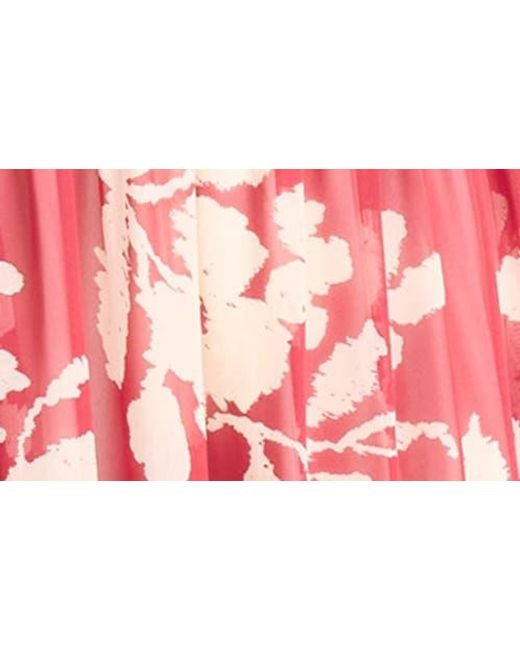Maggy London Red Floral Sleeveless Chiffon Maxi Dress
