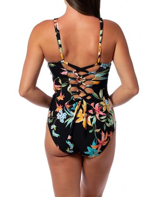 Jantzen Blue Garden Party High Line One-Piece Swimsuit