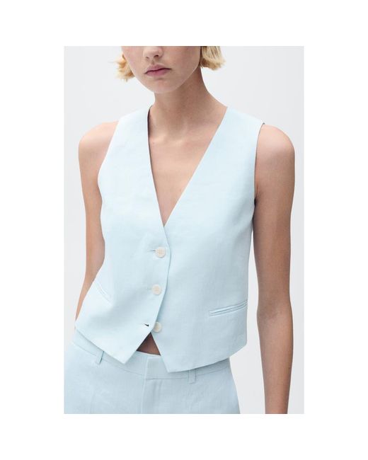 Mango Blue Linen Vest