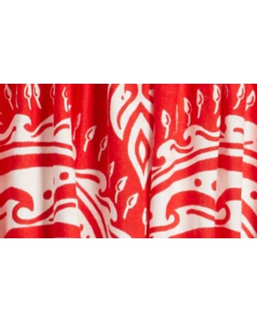 Farm Rio Red Majestic Coconut Tree Linen Blend Midi Dress