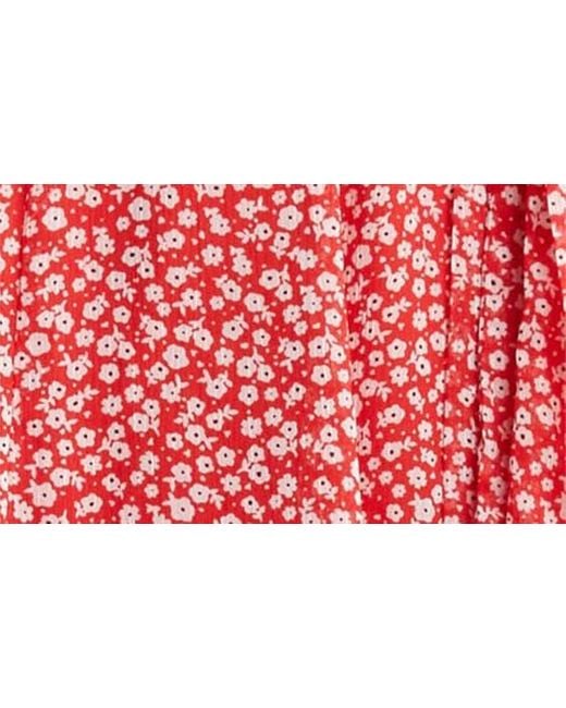 Karl Lagerfeld Red Floral Ruffle Balloon Sleeve Chiffon Midi Dress