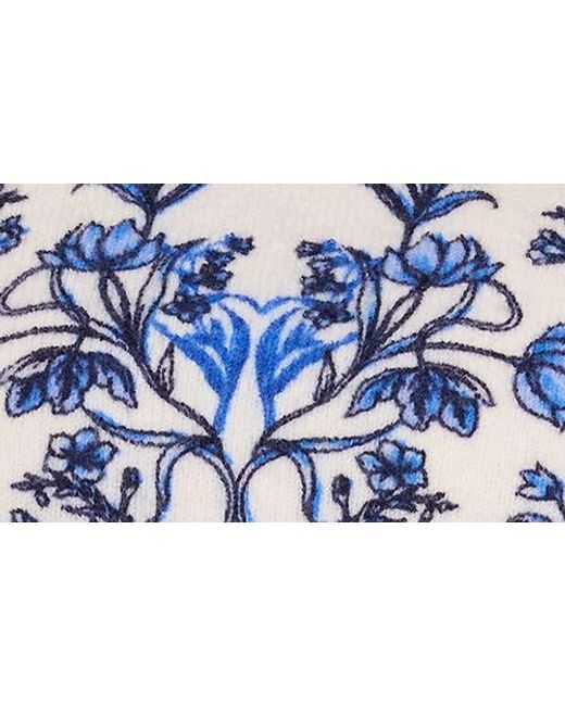 Cece Blue Vanna Floral Short Sleeve Crop Sweater