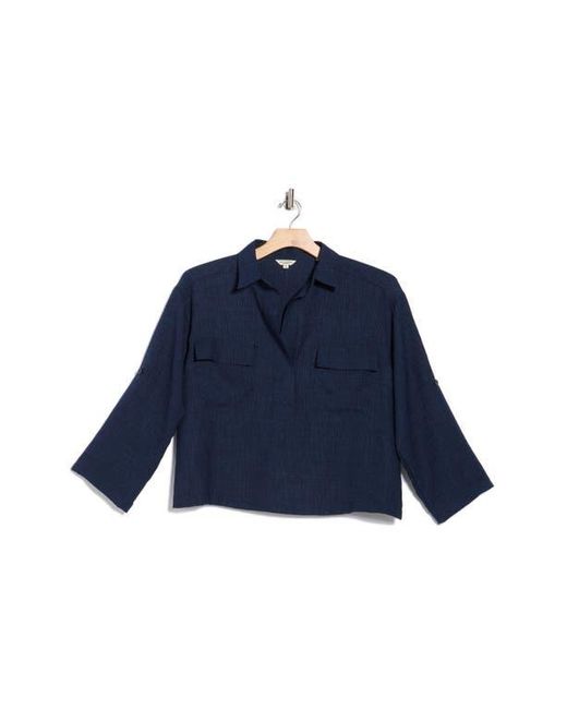 Max Studio Blue Textured Collared Shirt