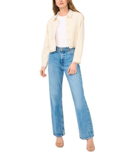 Halogen® Blue Crop Twill Shirt Jacket