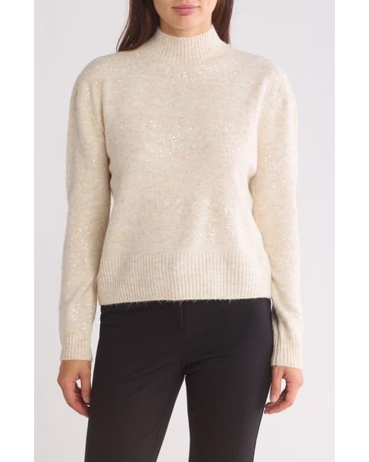 Halogen® White Mock Neck Sequin Stripe Sweater
