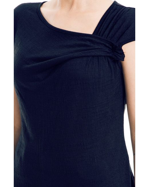 Max Studio Blue Textured Side Gather Top