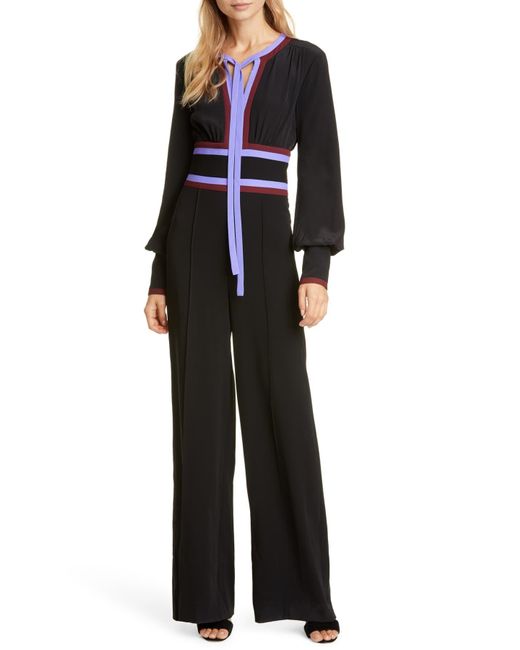 Diane von Furstenberg Black Elkie Tie-neck Long-sleeve Jumpsuit