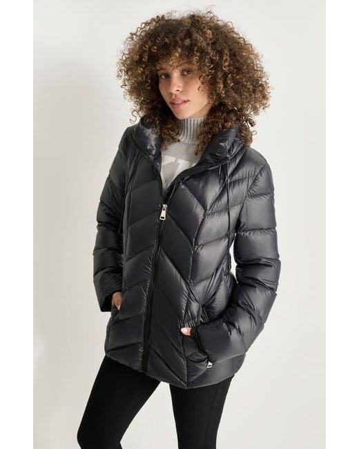 DKNY Hooded Packable Down Jacket in Black Lyst