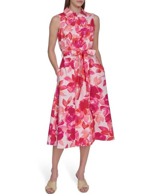Calvin Klein Red Floral Sleeveless Cotton Shirtdress