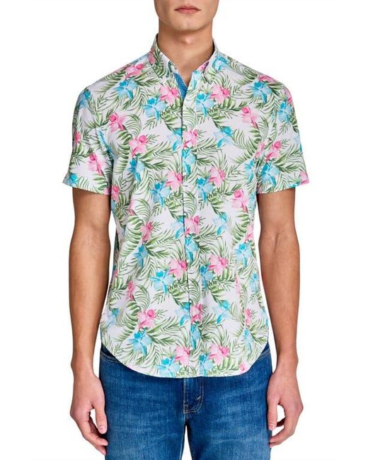 Con.struct Blue Tropical Short Sleeve Button Front Shirt for men