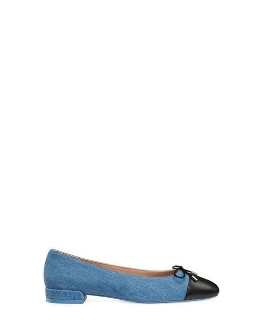 Stuart Weitzman Blue Sleek Cap Toe Bow Flat