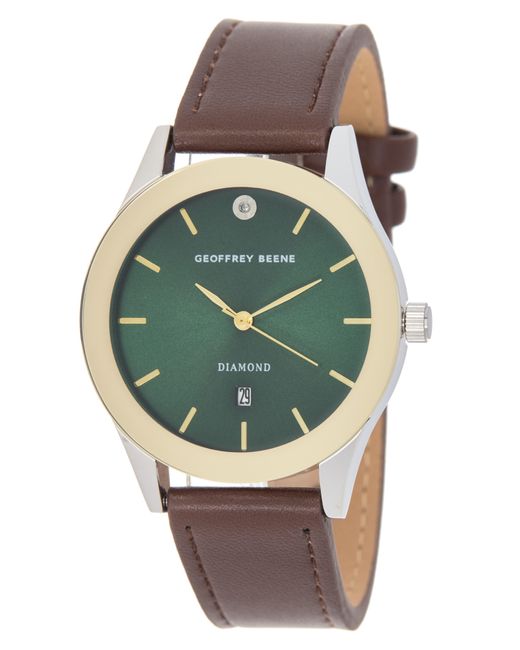 Geoffrey Beene Green Diamond Leather Strap Watch for men
