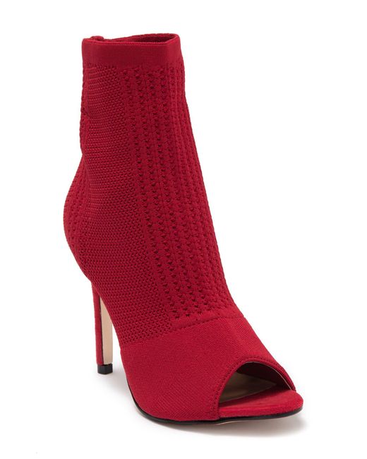 Nicole Miller Knitty Peep Toe Stiletto Bootie In Red At Nordstrom Rack