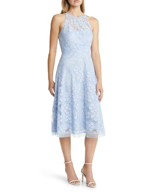 Vince Camuto Blue Halter Neck Lace Midi Dress