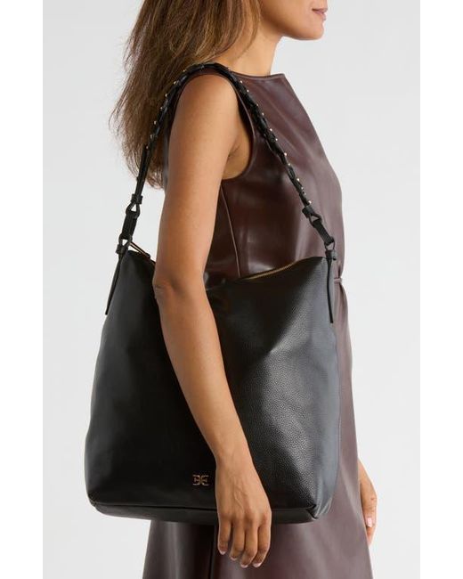 Sam Edelman Black Bay Chain Link Pebbled Leather Hobo Bag