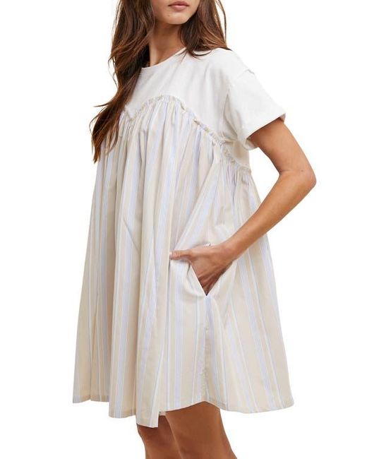 Wishlist Gray Stripe Twofer Mixed Media Cotton Babydoll Dress