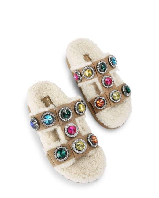 Kurt Geiger Blue Orson Crystal Teddy Genuine Shearling Lined Sandal