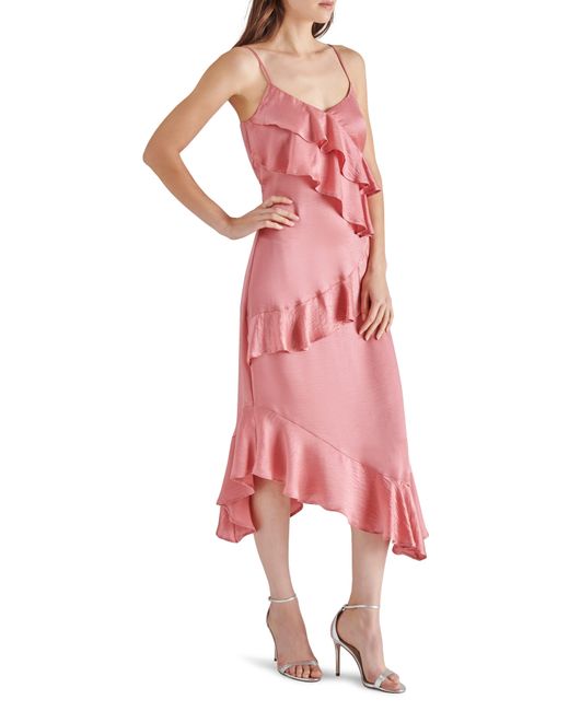 Steve Madden Pink Christina Ruffle Satin Midi Dress