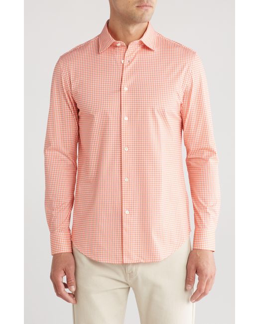 Bugatchi Pink Gingham Print Ooohcotton® Long Sleeve Button-up Shirt for men
