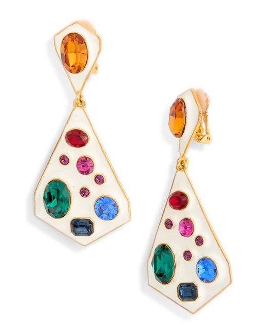Kenneth Jay Lane White Enamel Clip-On Drop Earrings