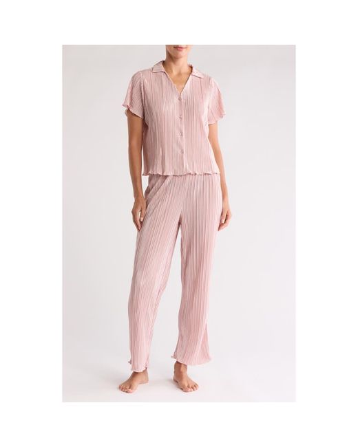 Danskin Plisse Satin Pajamas in Pink Lyst