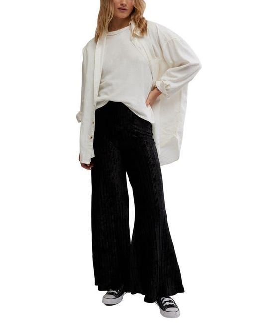 Free People Black Star Sign Ribbed Wide Leg Velvet Pants