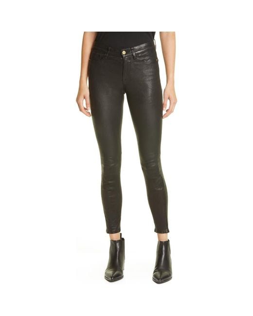 FRAME Black Le High Waist Crop Leather Pants