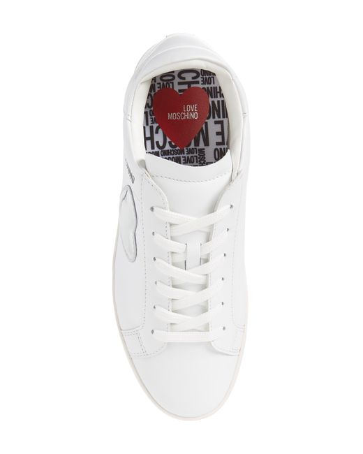 Love Moschino White Metallic Heart Low Top Sneaker