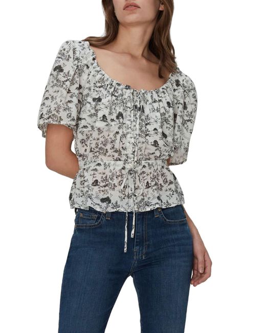 7 For All Mankind Black Floral Cotton Peasant Top
