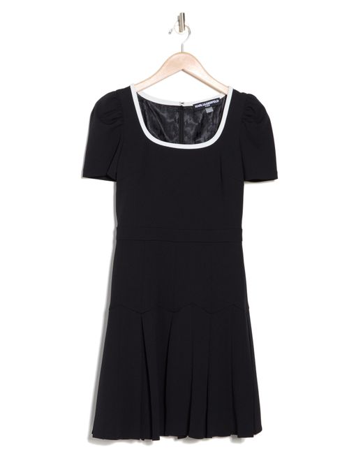 Karl Lagerfeld Black Puff Sleeve Pleated Dress