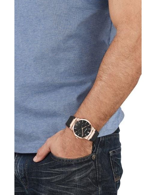 Ferragamo Black Polyurethane Strap Watch, 41Mm for men