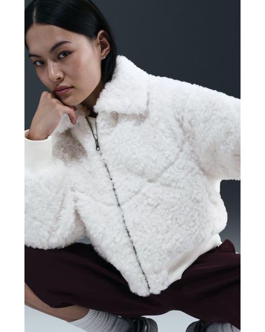 Nike Essential Faux Fur Bomber Jacket in White | Lyst