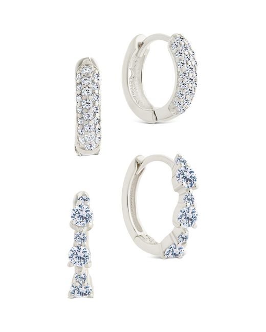 Sterling Forever White Set Of 2 Lioren Cubic Zirconia Hoop Earrings