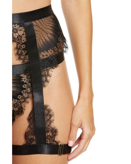 Oh La La Cheri Black Open Cup Bralette, High Waist Panties & Suspenders Set