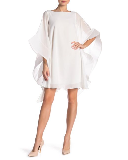 Gracia White Wide Ruffle Sleeve Sheer Tunic Dress
