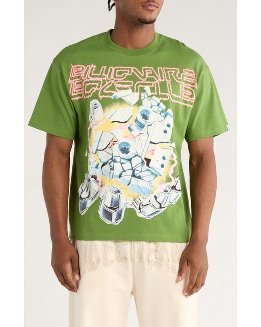 BBCICECREAM Men's Green Abandon Planet Cotton Graphic T-Shirt