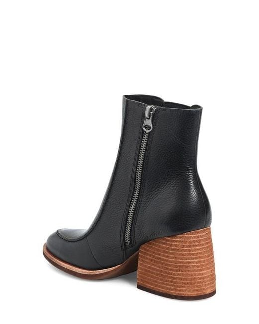 Kork-Ease Black Almond Toe Leather Block Heel Booties
