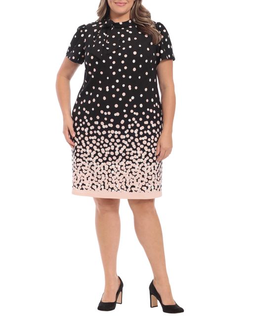 London Times Polka Dot Tie Neck Fit & Flare Dress In Black/blush At