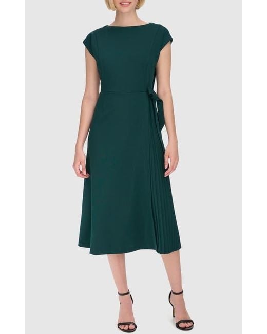 cap sleeve pleated side midi dress Calvin Klein Cap Sleeve Pleated Side Midi Dress in Green