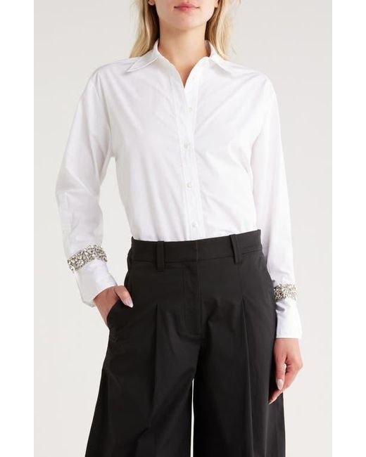 A.L.C. White Calvin Crystal Embellished Cuff Button-Up Shirt