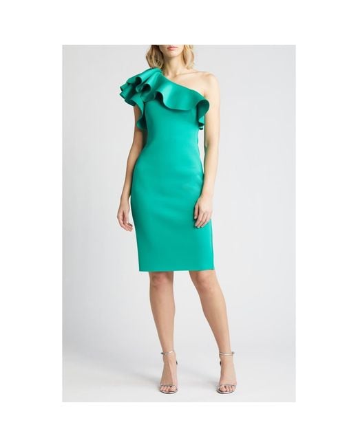 Eliza J One Shoulder Ruffle Neck Midi Dress in Green Lyst