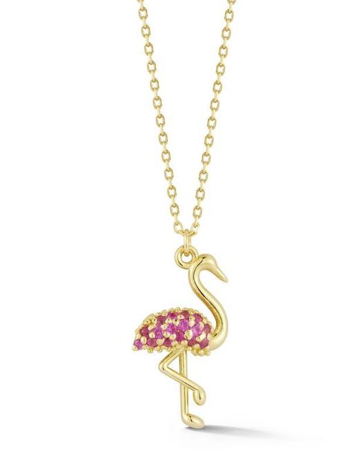 Ember Fine Jewelry Metallic 14K Ruby Flamingo Pendant Necklace