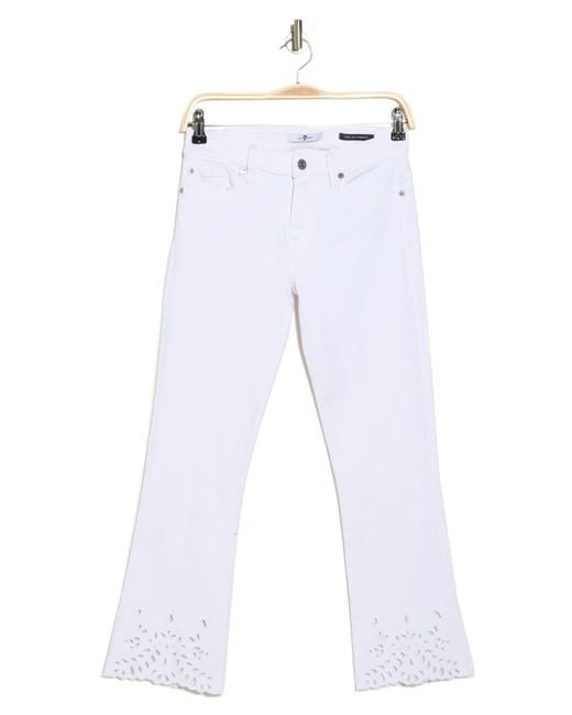 7 For All Mankind White Emea Embroidered Eyelet Crop Bootcut Jeans