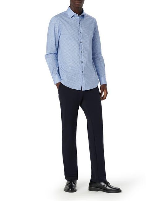Bugatchi Blue Axel Shaped Fit Trellis Print Stretch Cotton Button-Up Shirt for men