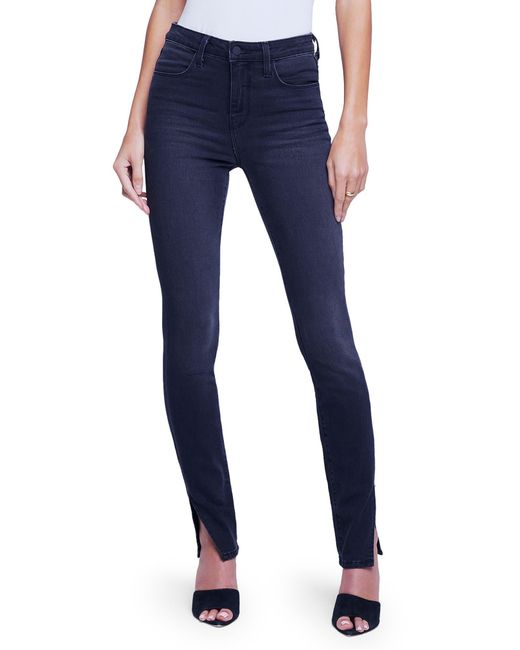 L'Agence Blue Josie High Waist Split Hem Jeans