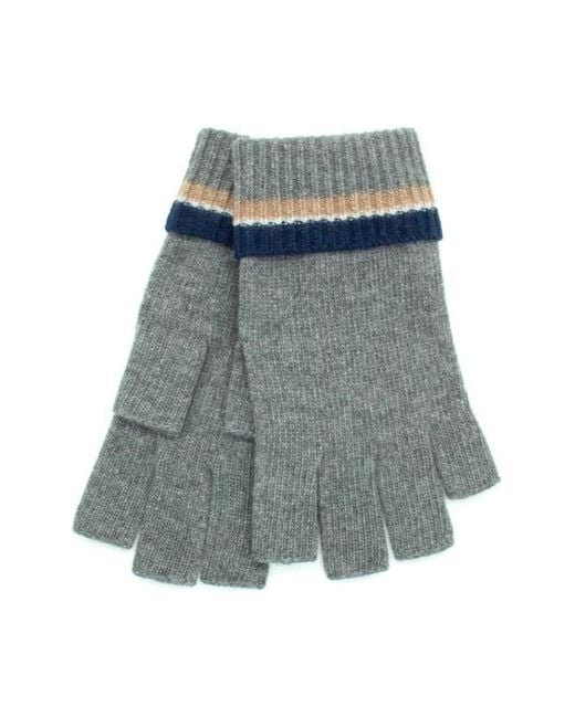 Portolano Gray Mini Stripe Fingerless Cashmere Gloves for men
