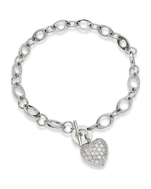 SAVVY CIE JEWELS Metallic Sterilng Pave Cz Heart Toggle Bracelet