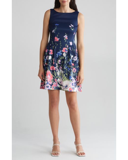 Vince Camuto Blue Floral Sleeveless Scuba Fit & Flare Dress